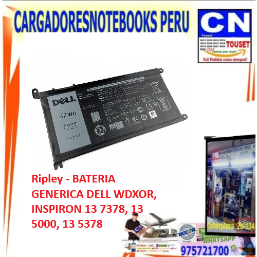 BATERIA PARA DELL WDX0R 42Wh 11.4V 3 CELDAS P66F P75F/13 5368 7368 P69G BATERIA PARA DELL WDX0R 42Wh 11.4V 3 CELDAS P66F P75F/13 5368 7368 P69G