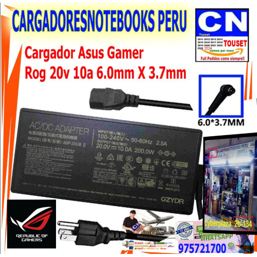 Cargador Asus 20V. 10A. 200W. 6.0X 3.7mm. ADP200JB