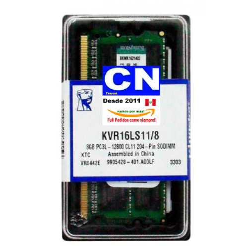 RAM MEMORIA SODIMM DDR3L 8GB 1600 BUSS KINGSTON LAPTOP