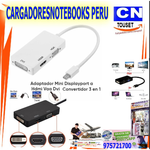 Adaptador Mini DP a VGA DVI o HDMI - Convertidor  3 en 1