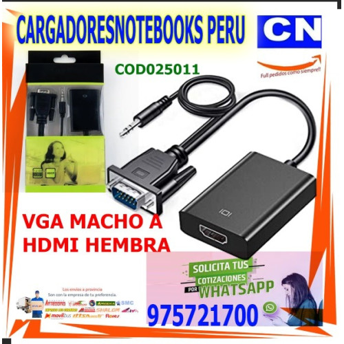 Adaptador VGA Macho a HDMI Hembra Convertidor HD con Audio