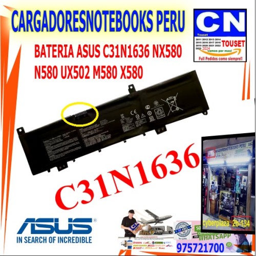 BATERIA ASUS C31N1636 NX580  N580 UX502 M580 X580