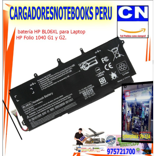 BATERIA PARA HP HSTNN-DB5D BL06XL 42Wh 11.1V 6 CELDAS 1040 G0 G1 G2 INT