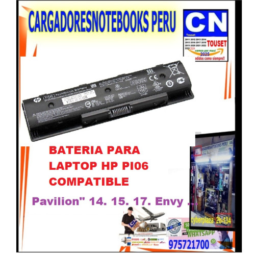 BATERIA PARA LAPTOP HP PI06 COMPATIBLE envy 14 15 16