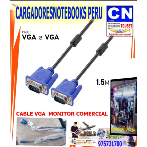 CABLE VGA GENERICO VGA A VGA 1.5MT  NEGRO