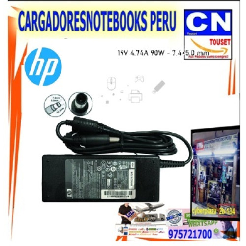 Cargador Laptop HP 19V 4.74A 90W Punta Aguja 7.4mm X 5.0mm