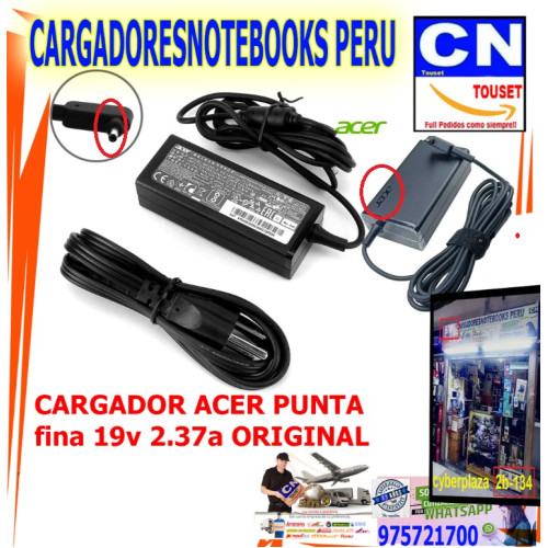 CARGADOR ACER 19V 2.37A 45W PUNTA FINA 3.0x1.1 original
