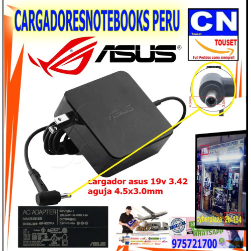 cargador asus 19v 3.42a 65w punta aguja 4.5m x  3.0m original
