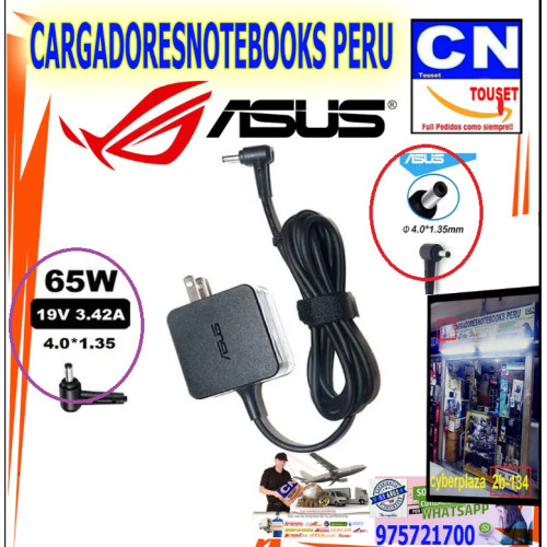 cargador asus 19v 3.42a punta fina 65w original