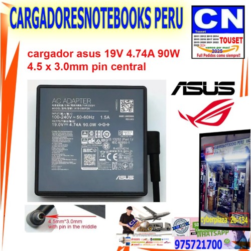 cargador asus 19V 4.74A 90W 4.5 x 3.0mm pin central