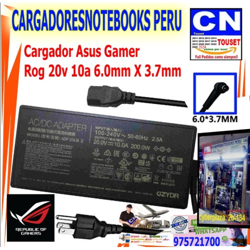 Cargador Asus Gamer  Rog 20v 10a 6.0mm X 3.7mm