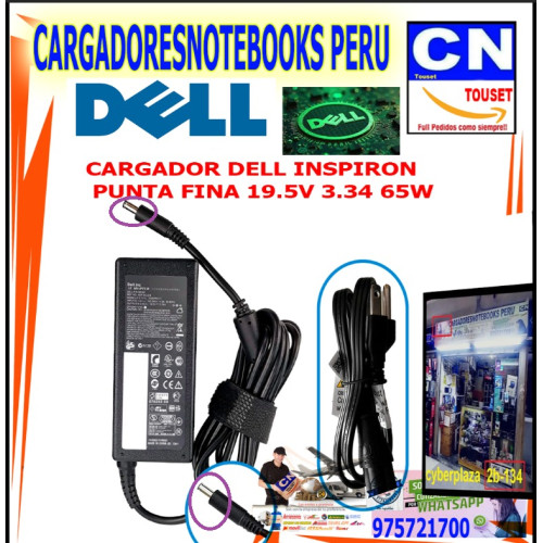 cargador dell 19.5v 3.34a 65w punta fina
