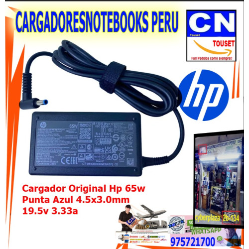 CARGADOR HP 19.5V 3.33A 65W ORIGINAL PUNTA AZUL