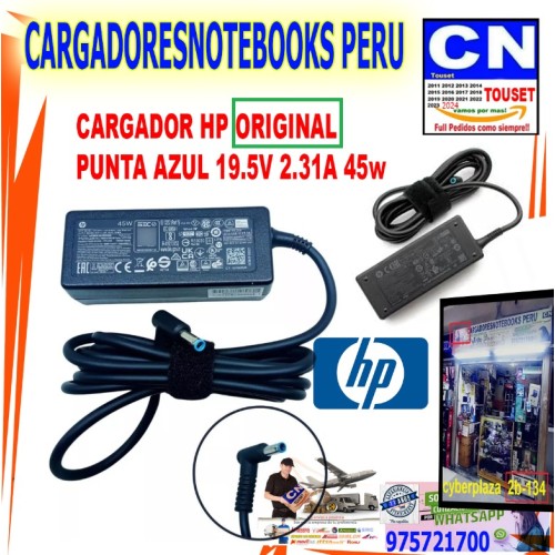 CARGADOR HP ORIGINAL  PUNTA AZUL 19.5V 2.31A 45w