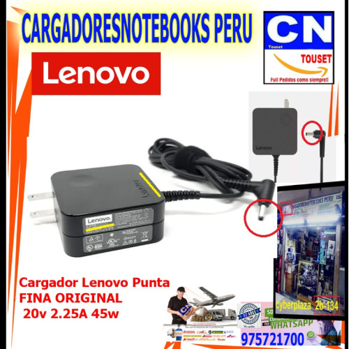 CARGADOR LENOVO 20V 2.25A 45W PUNTA FINA ORIGINAL