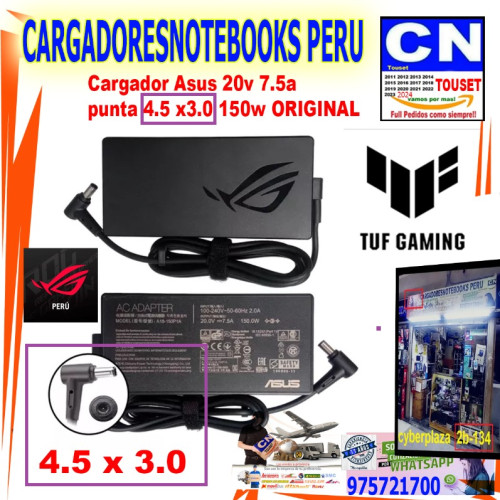 CARGADOR PARA ASUS 20V 7.5A 150W 4.5*3.0 PUNTA DELGADA