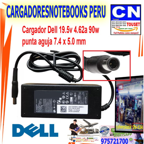 CARGADOR PARA DELL 19.5V 4.62A 90W 7.4*5.0 PUNTA AGUJA