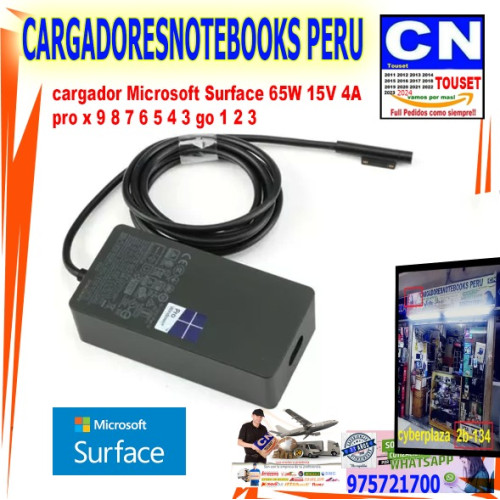 CARGADOR PARA MICROSOFT SURFACE 15V 4.0A 65W PUNTA MAGNETICA