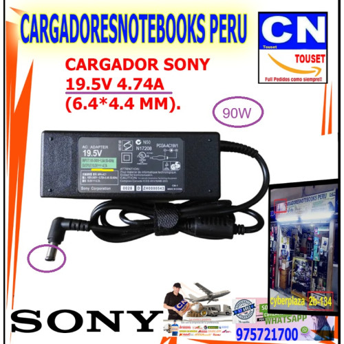 cargador sony 19.5v 4.74a aguja 90w