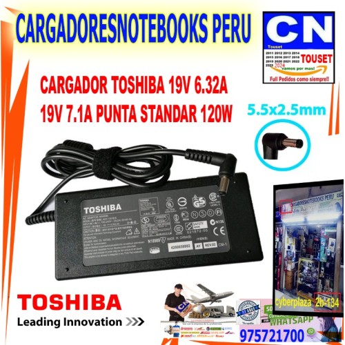 CARGADOR TOSHIBA 19V 6.32A  19V 7.1A PUNTA STANDAR 120W