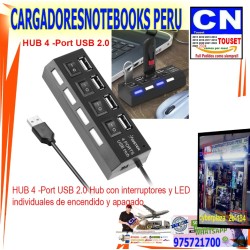 HUB  4 -Port USB 2.0 Hub con interruptores y LED individuales de encendido y apagado