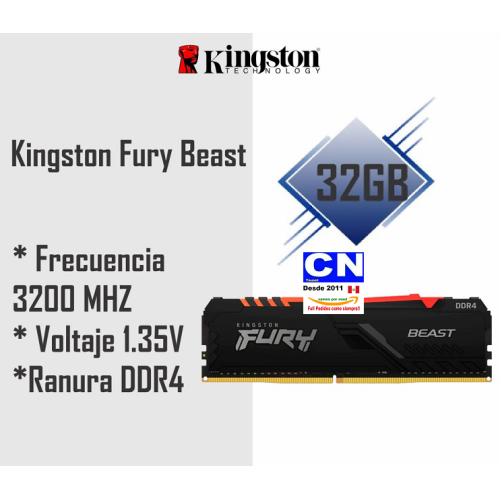 MEMORIA DDR4 32GB 3200 CL16 FURY BEAST
