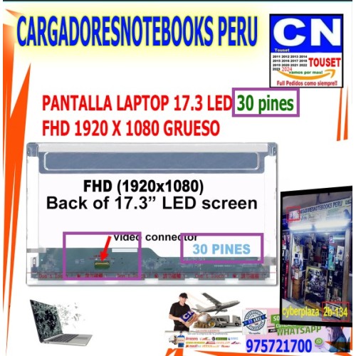 PANTALLA LAPTOP 17.3 LED 30 PINES FHD 1920 X 1080 GRUESO