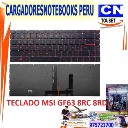 Teclado MSI GF63 GF63-8RC retroiluminado rojo